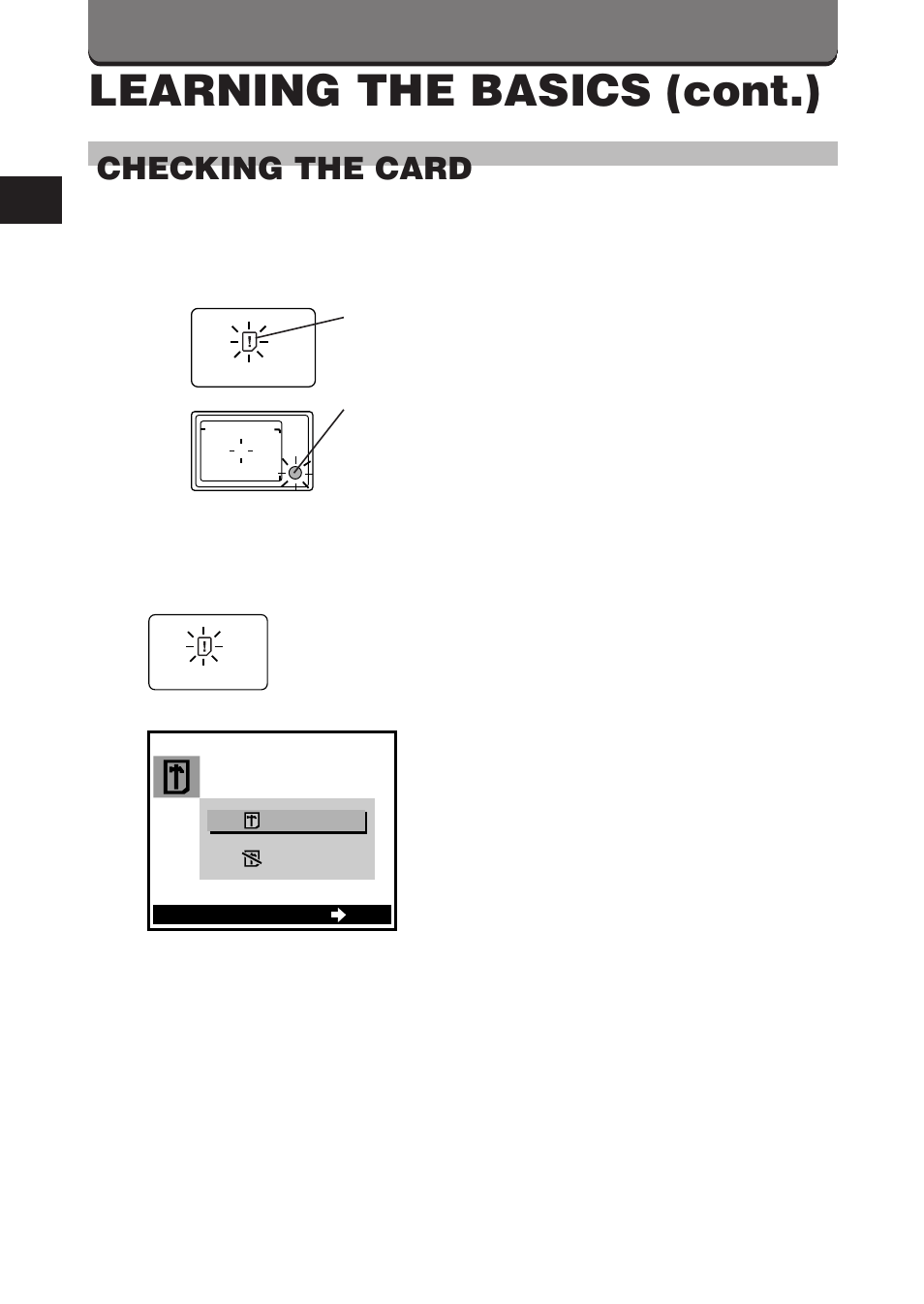 Learning the basics (cont.), Checking the card | Olympus D-360L User Manual | Page 32 / 124
