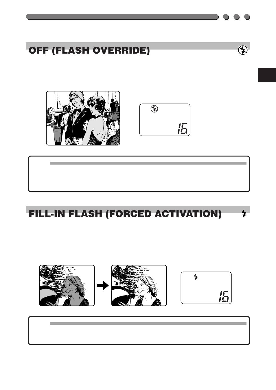 51 off (flash override), Fill-in flash (forced activation) | Olympus D-360L User Manual | Page 51 / 124