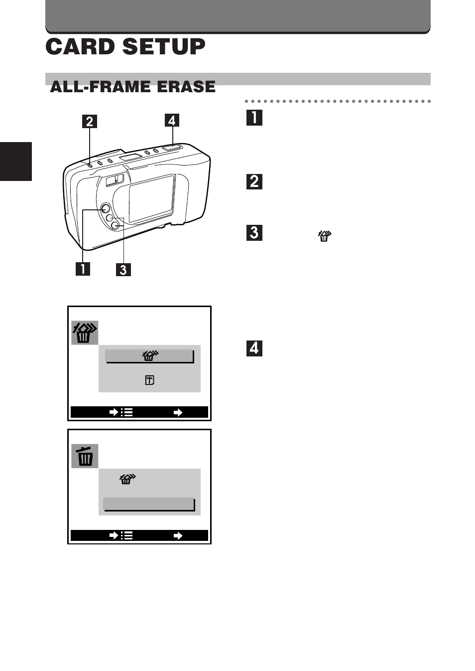 Card setup, All-frame erase | Olympus D-360L User Manual | Page 82 / 124