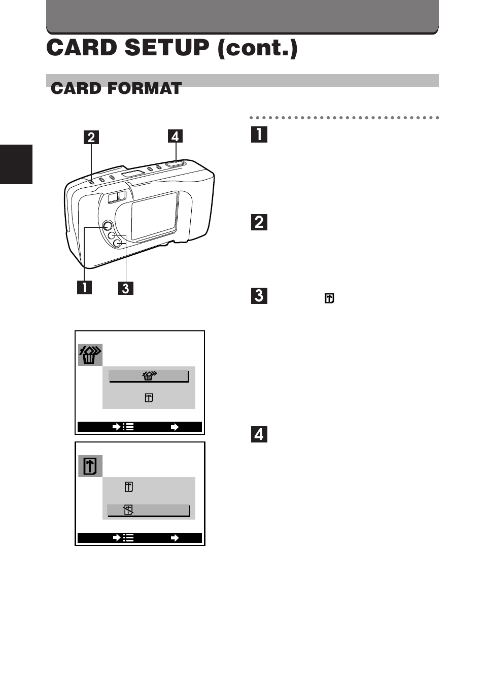 Card setup (cont.), Card format | Olympus D-360L User Manual | Page 84 / 124