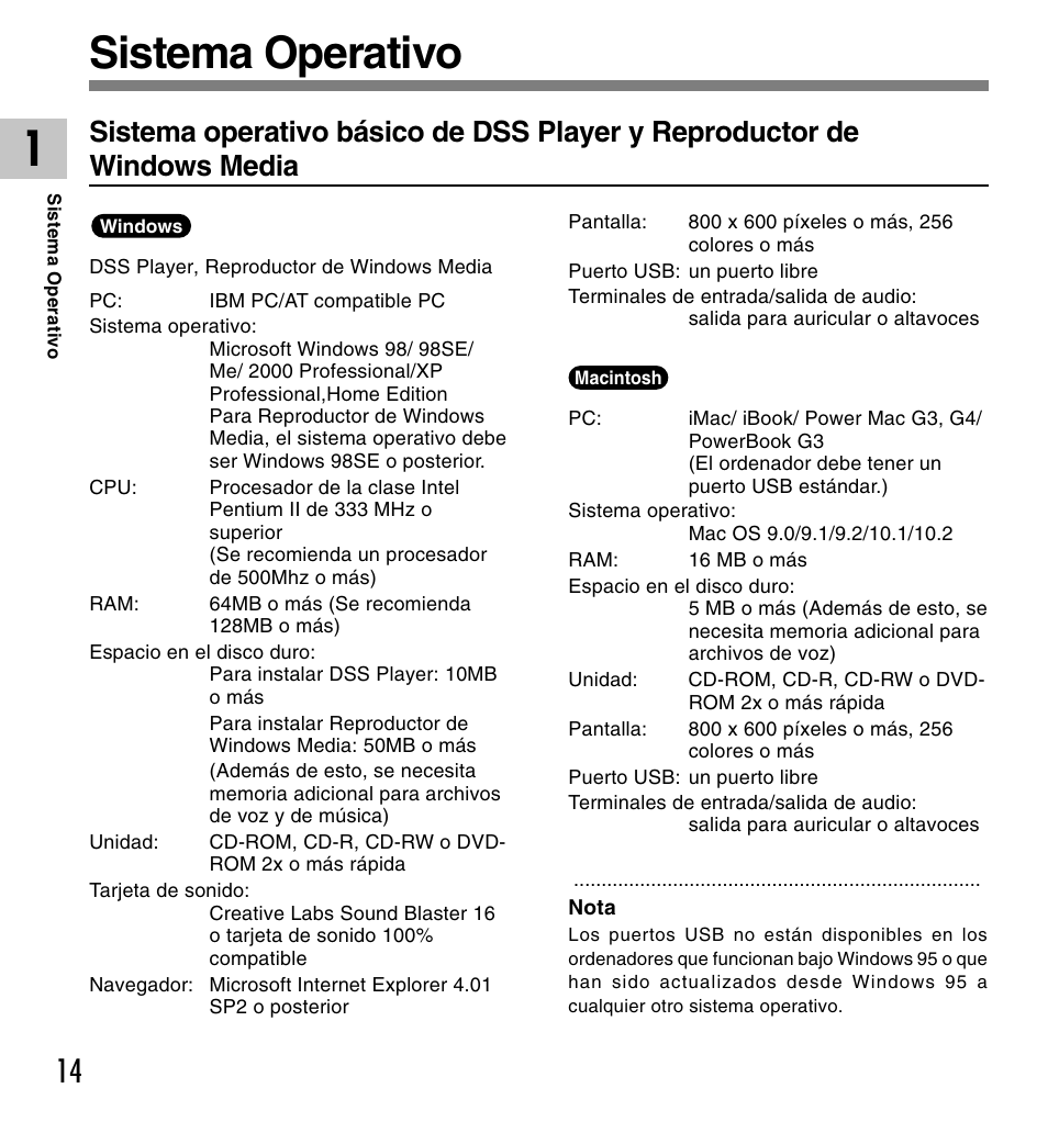 Sistema operativo | Olympus DM-10 User Manual | Page 14 / 101