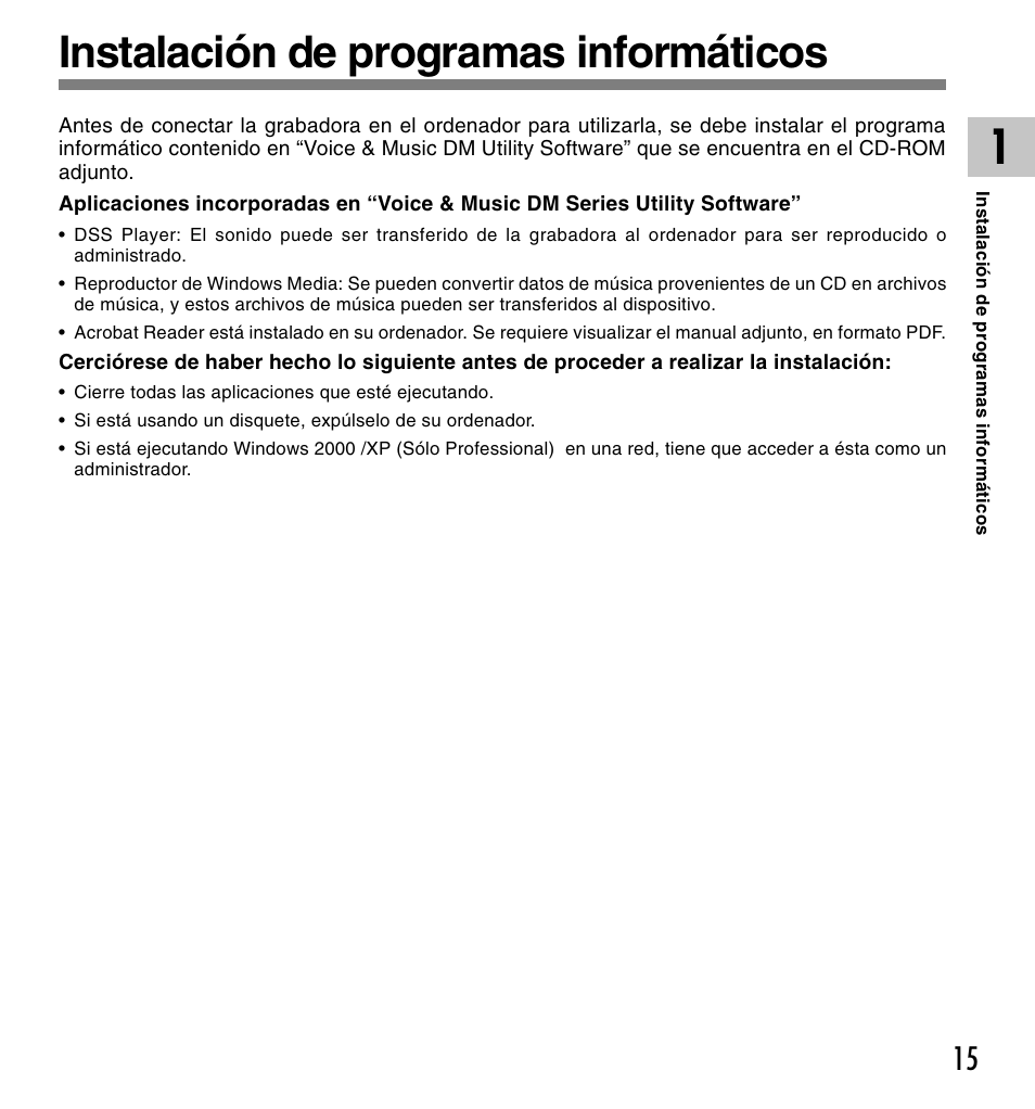 Instalación de programas informáticos | Olympus DM-10 User Manual | Page 15 / 101