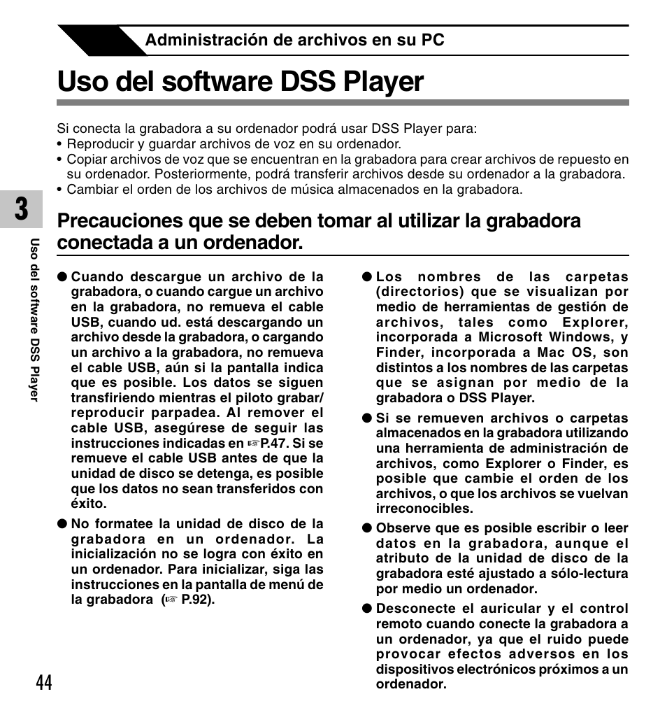 Uso del software dss player | Olympus DM-10 User Manual | Page 44 / 101