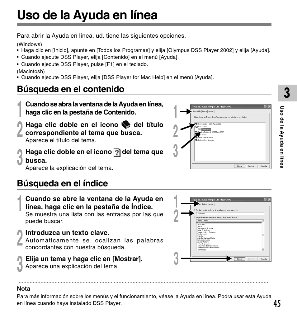 Uso de la ayuda en línea | Olympus DM-10 User Manual | Page 45 / 101