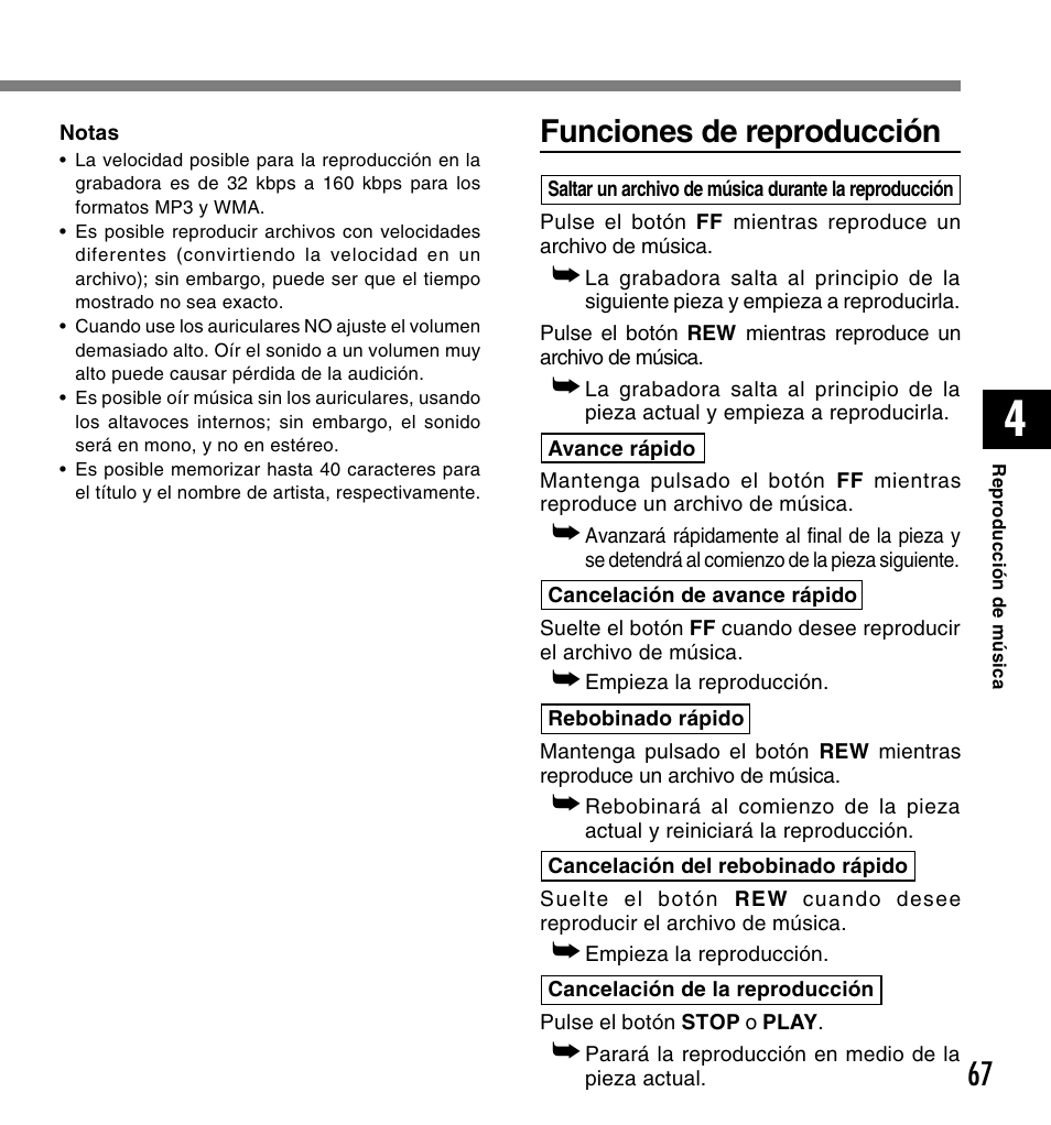 Funciones de reproducción | Olympus DM-10 User Manual | Page 67 / 101