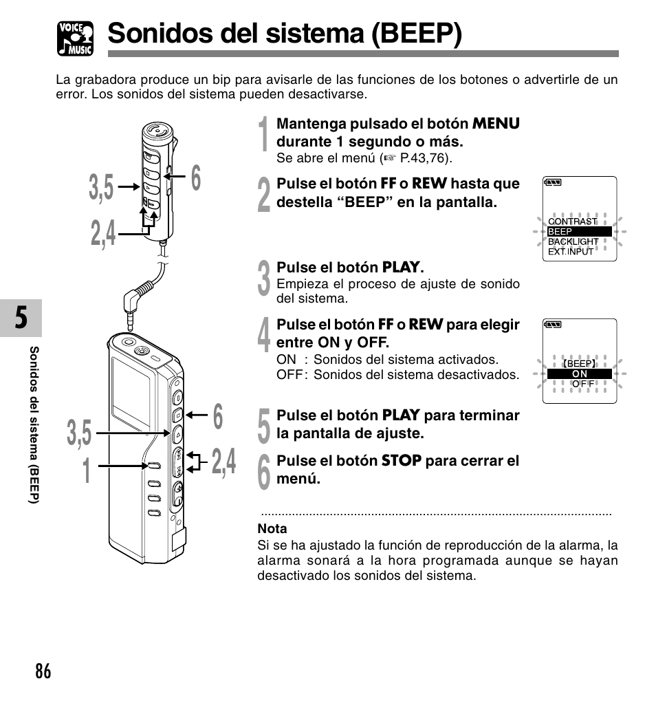 Sonidos del sistema (beep) | Olympus DM-10 User Manual | Page 86 / 101