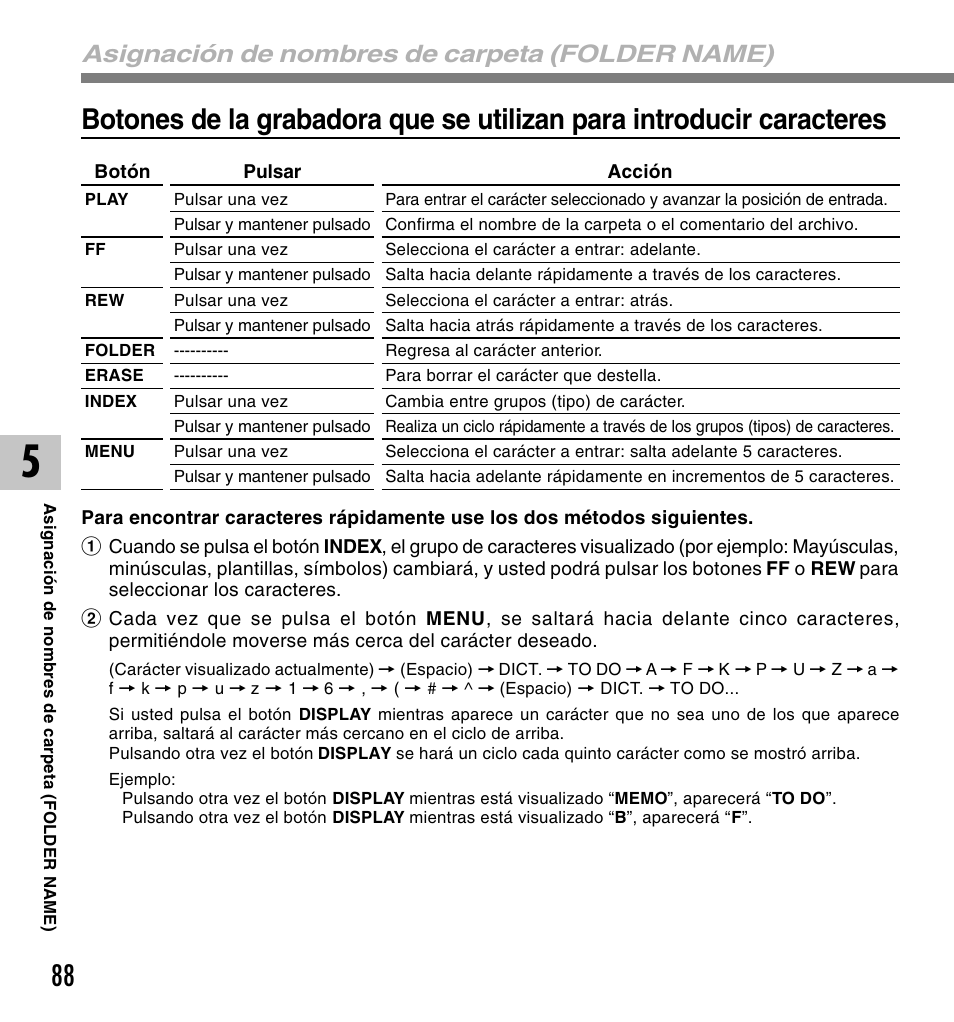 Asignación de nombres de carpeta (folder name) | Olympus DM-10 User Manual | Page 88 / 101