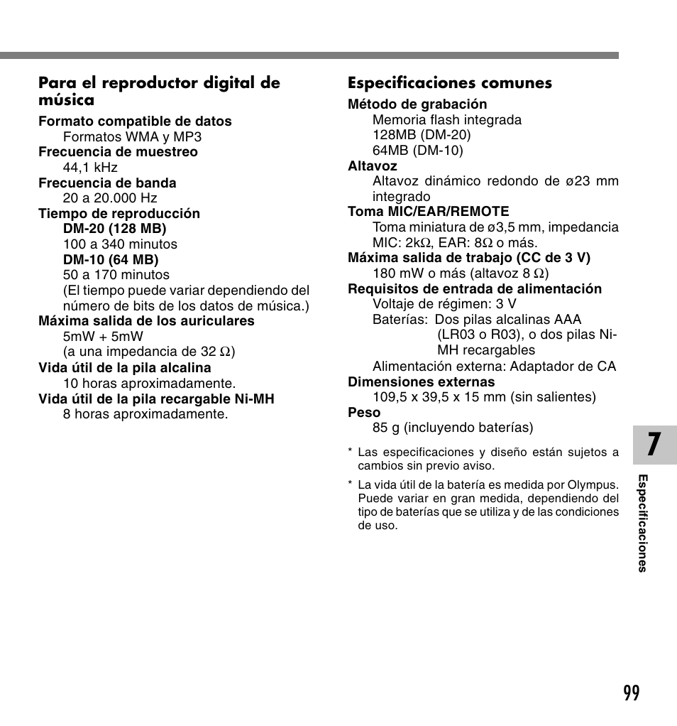 Olympus DM-10 User Manual | Page 99 / 101