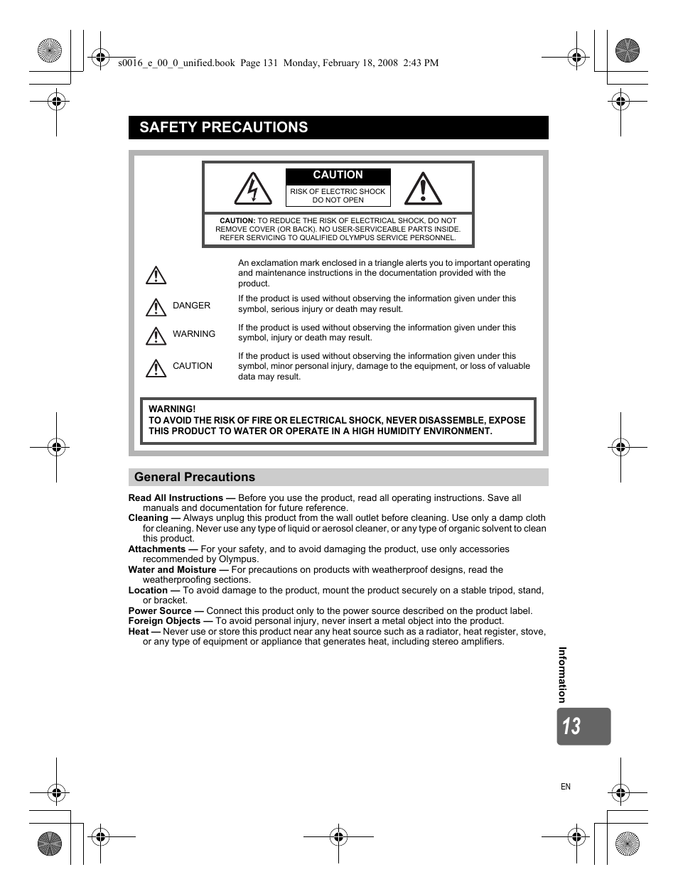 Safety precautions | Olympus E-420 User Manual | Page 131 / 140