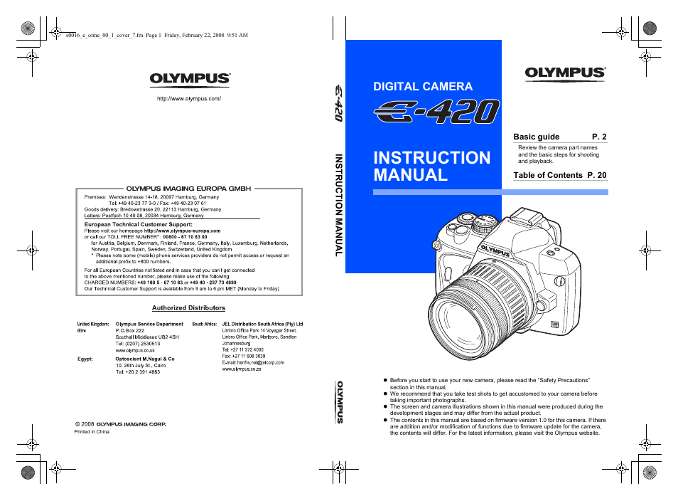 Instruction manual, Digital camera | Olympus E-420 User Manual | Page 140 / 140