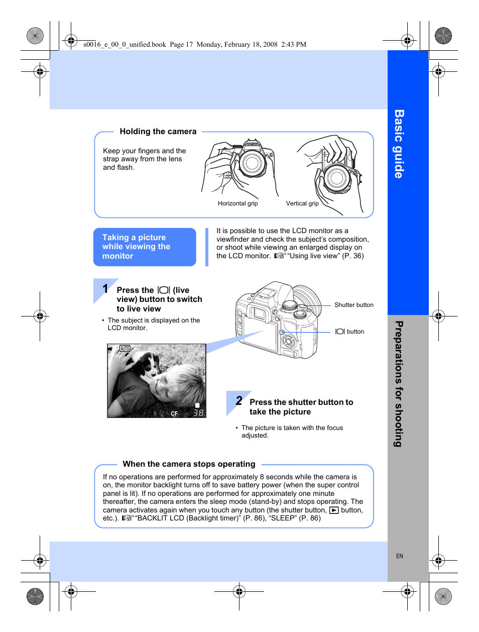 Basic guide, Preparat ions for shooting | Olympus E-420 User Manual | Page 17 / 140
