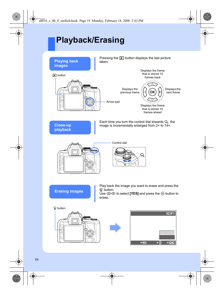 Playback/erasing | Olympus E-420 User Manual | Page 18 / 140