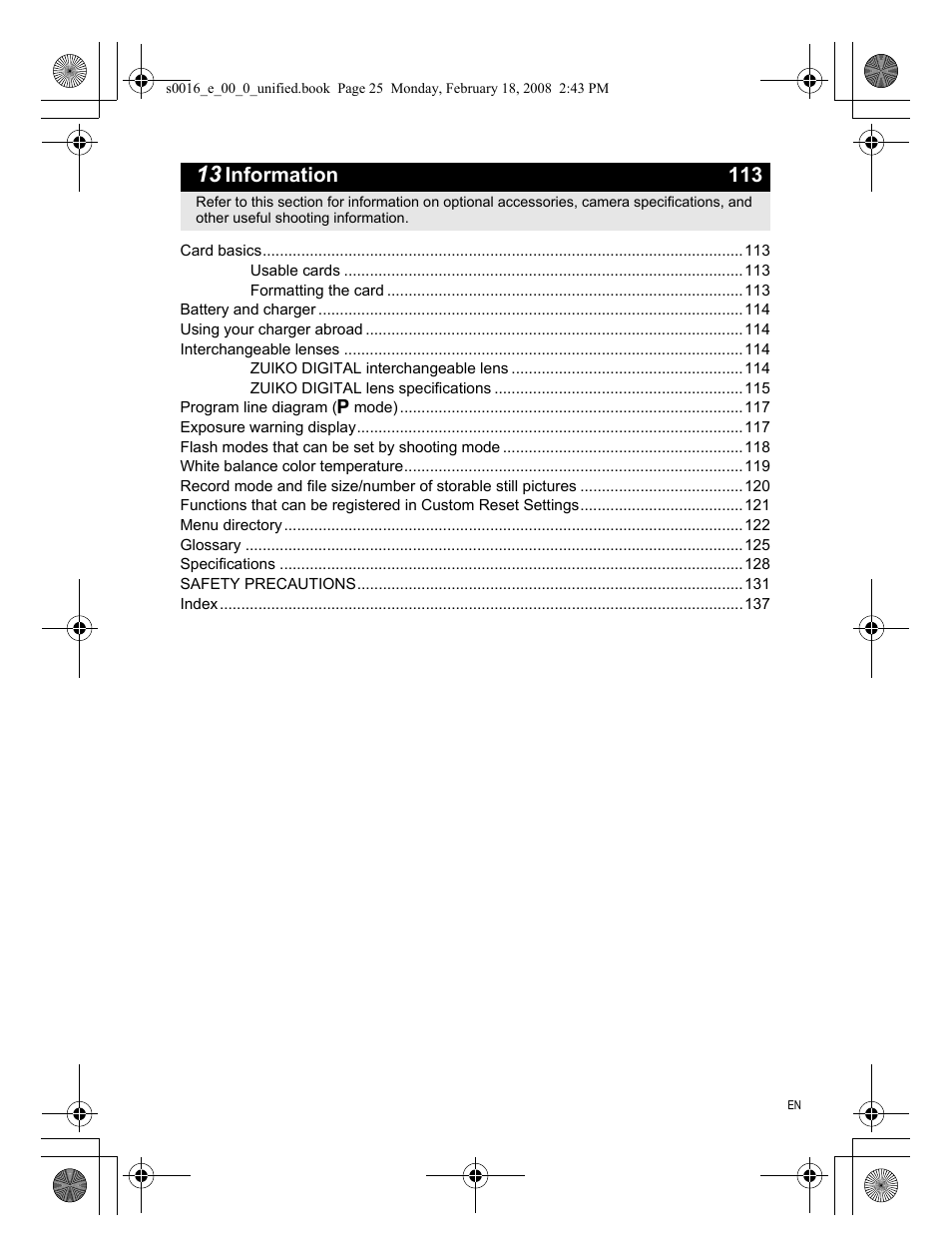 Information 113 | Olympus E-420 User Manual | Page 25 / 140