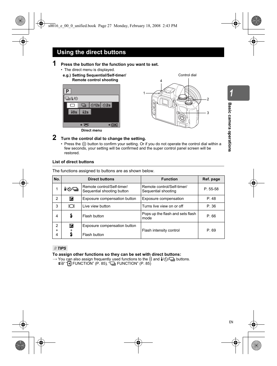 Using the direct buttons | Olympus E-420 User Manual | Page 27 / 140