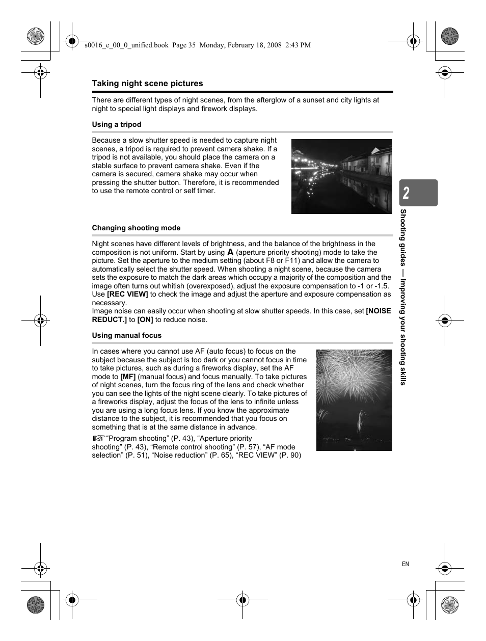 Taking night scene pictures | Olympus E-420 User Manual | Page 35 / 140
