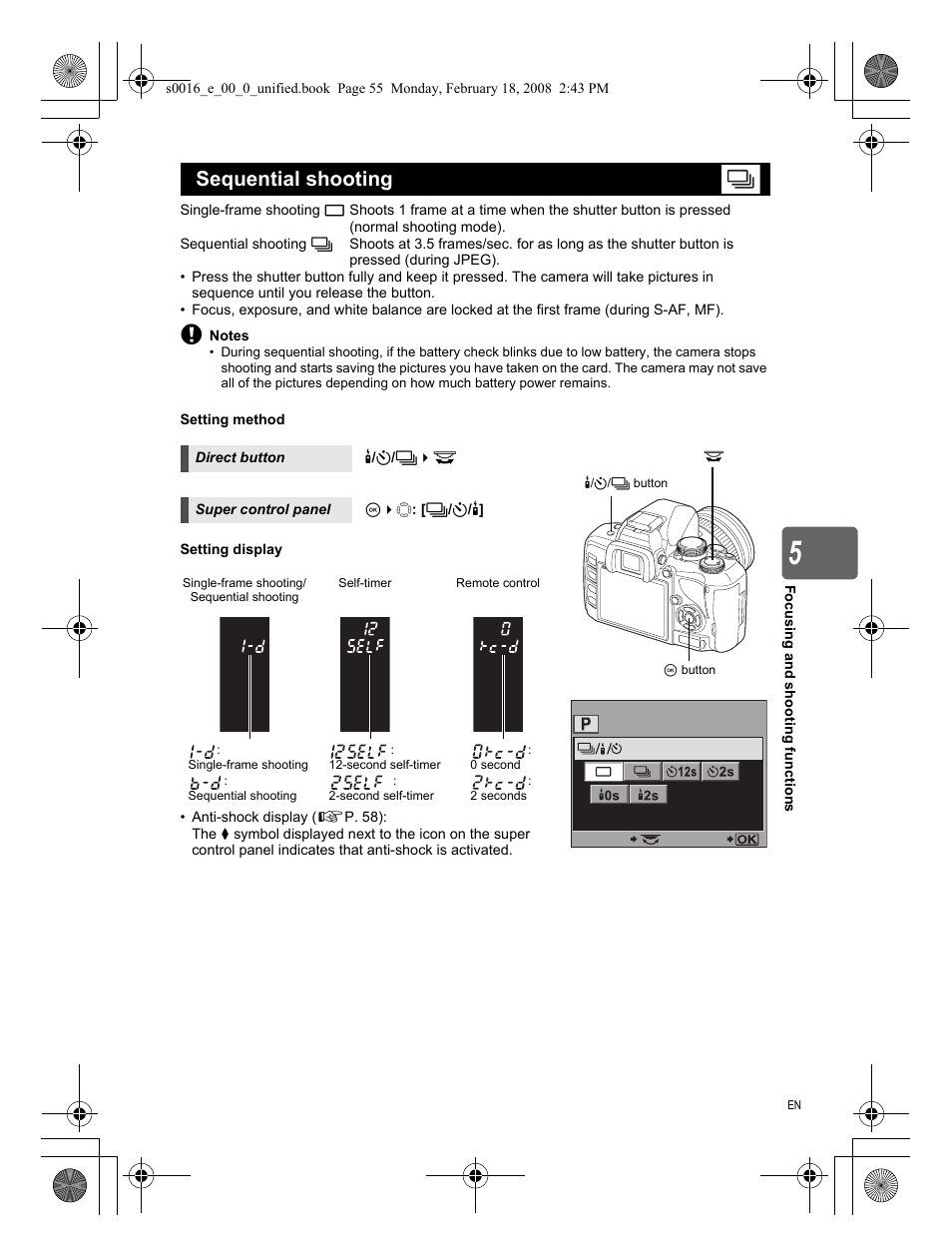 Sequential shooting | Olympus E-420 User Manual | Page 55 / 140