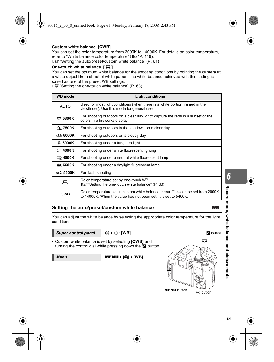 Setting the auto/preset/custom white balance | Olympus E-420 User Manual | Page 61 / 140