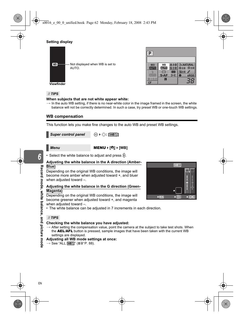 Wb compensation | Olympus E-420 User Manual | Page 62 / 140