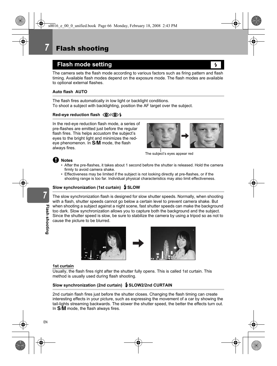 7 flash shooting, Flash mode setting, Flash shooting | Olympus E-420 User Manual | Page 66 / 140