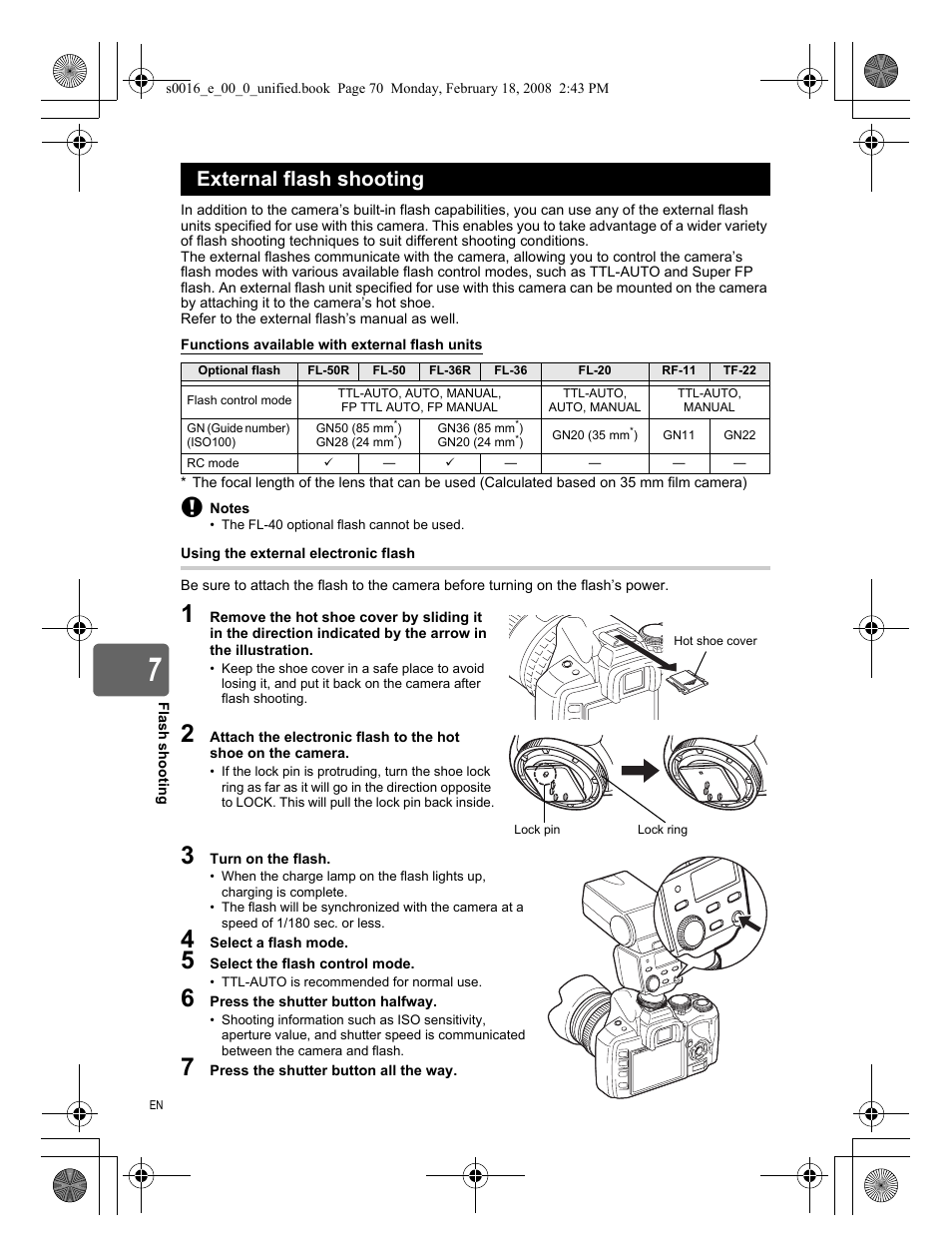 External flash shooting | Olympus E-420 User Manual | Page 70 / 140