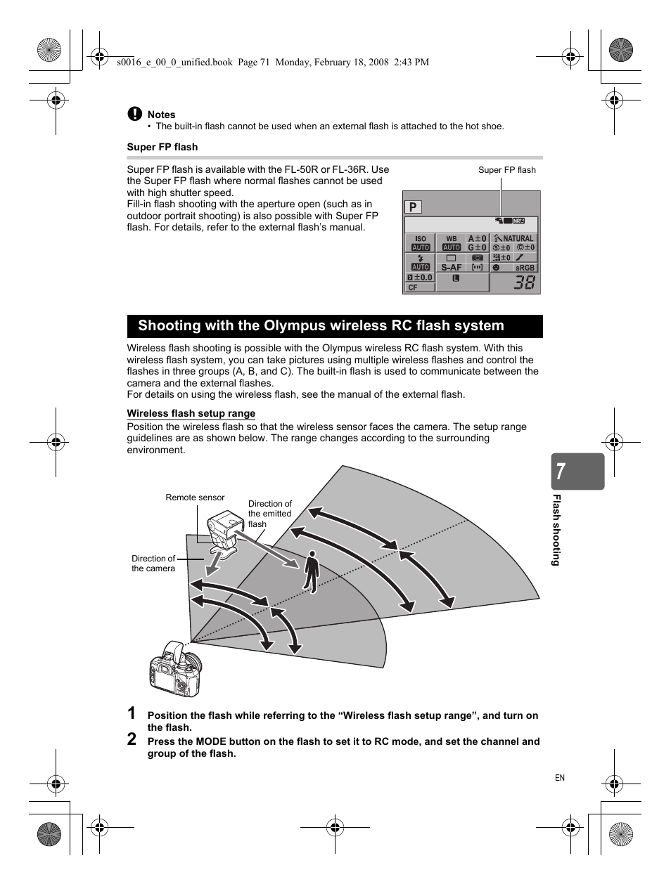 Shooting with the olympus wireless rc flash system | Olympus E-420 User Manual | Page 71 / 140