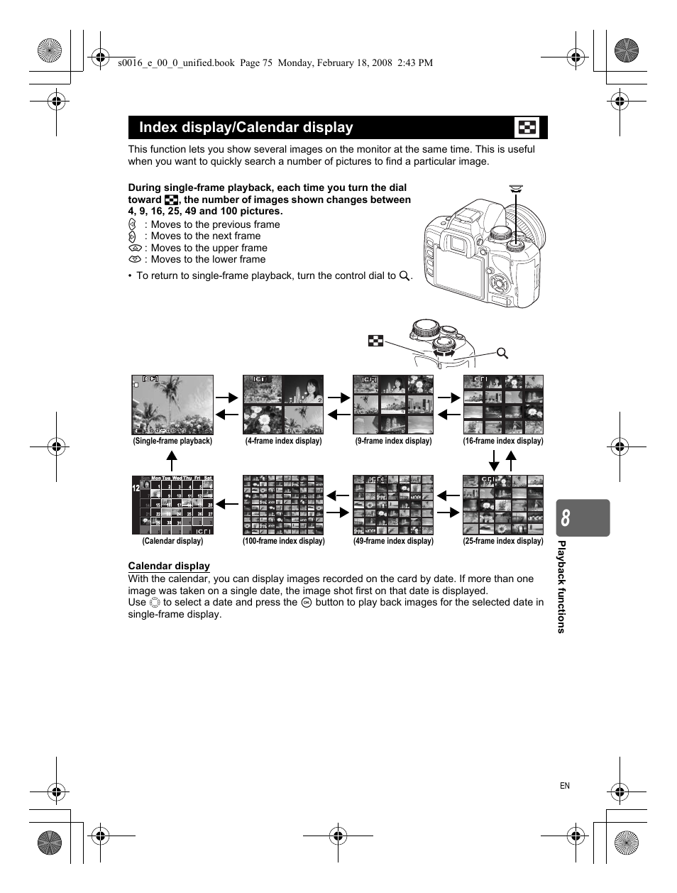 Index display/calendar display | Olympus E-420 User Manual | Page 75 / 140