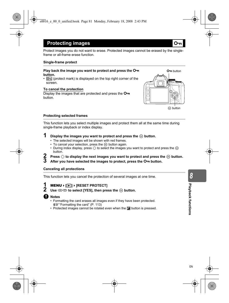 Protecting images | Olympus E-420 User Manual | Page 81 / 140