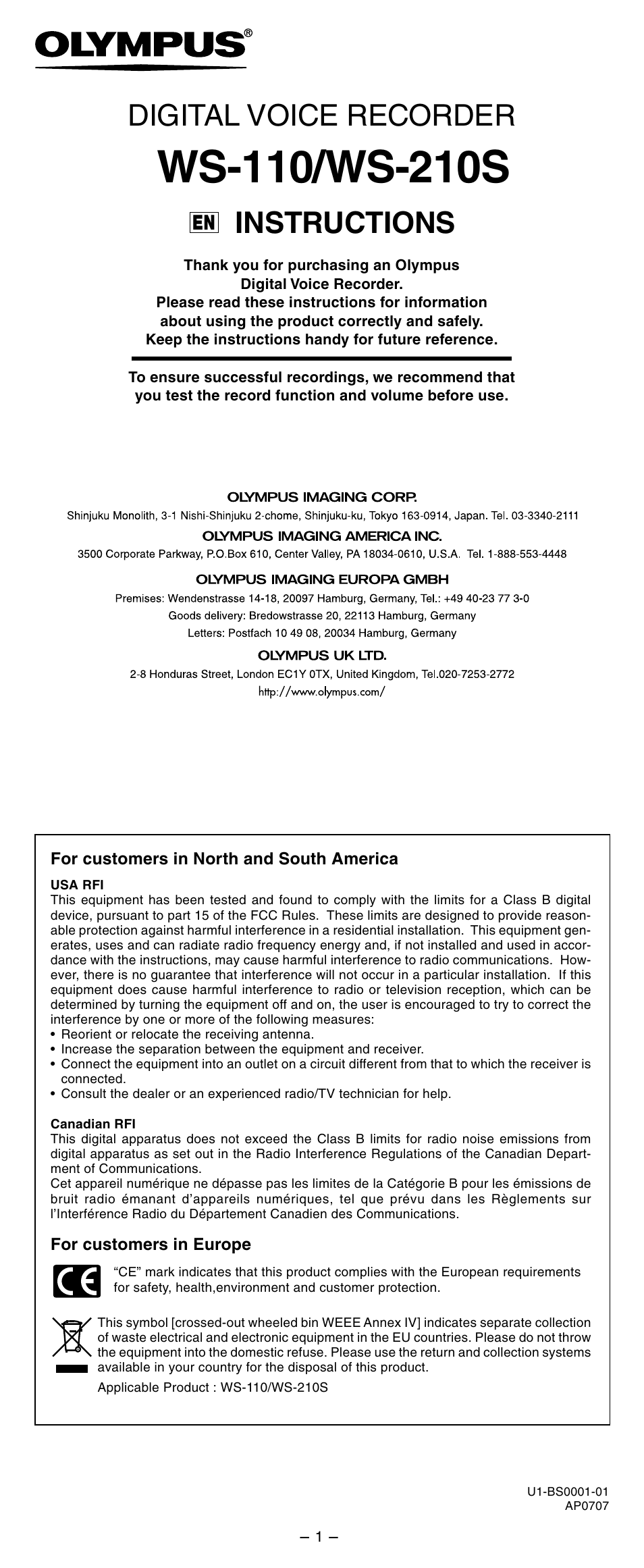 Olympus WS-210S User Manual | 14 pages
