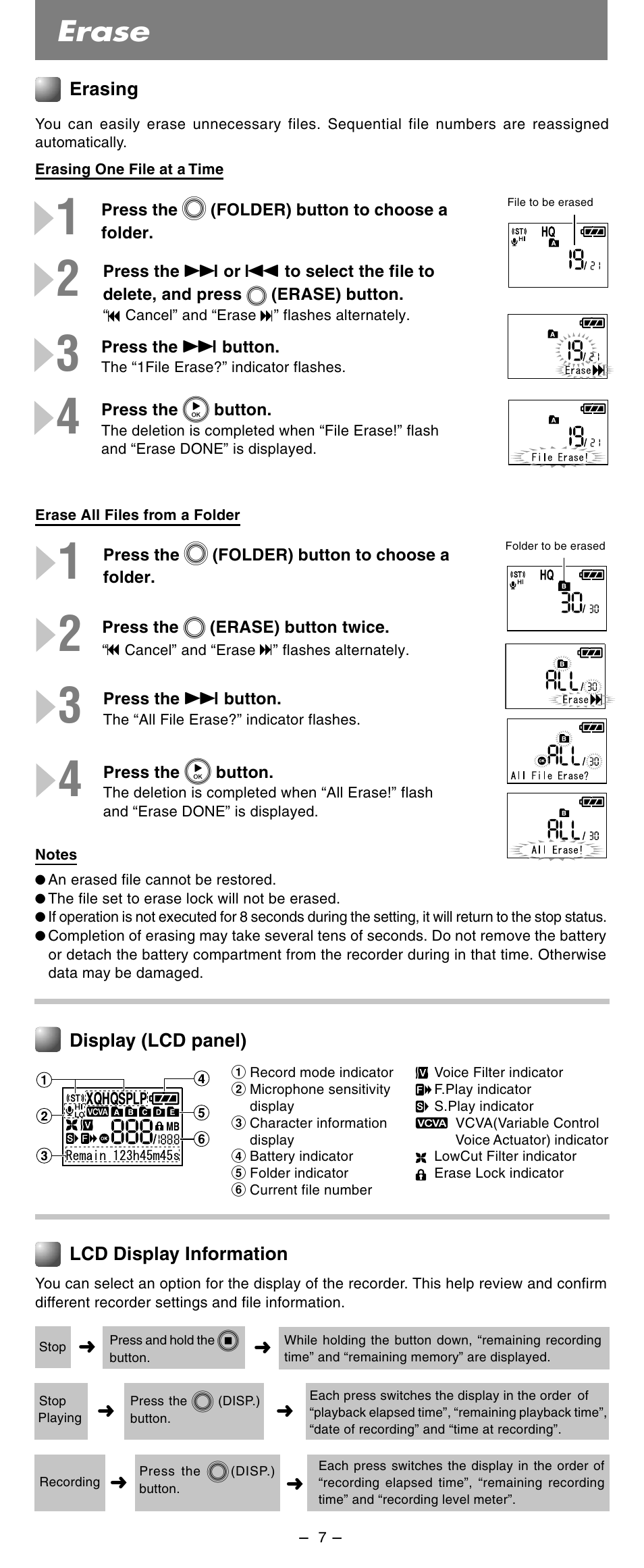 Erase | Olympus WS-210S User Manual | Page 7 / 14