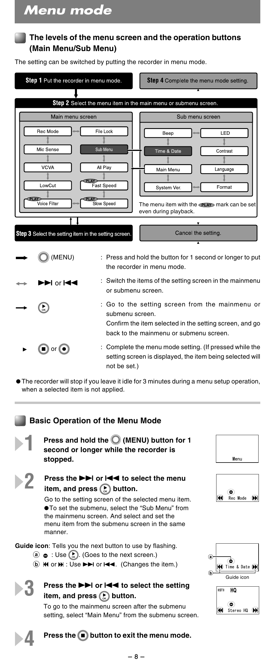 Menu mode | Olympus WS-210S User Manual | Page 8 / 14