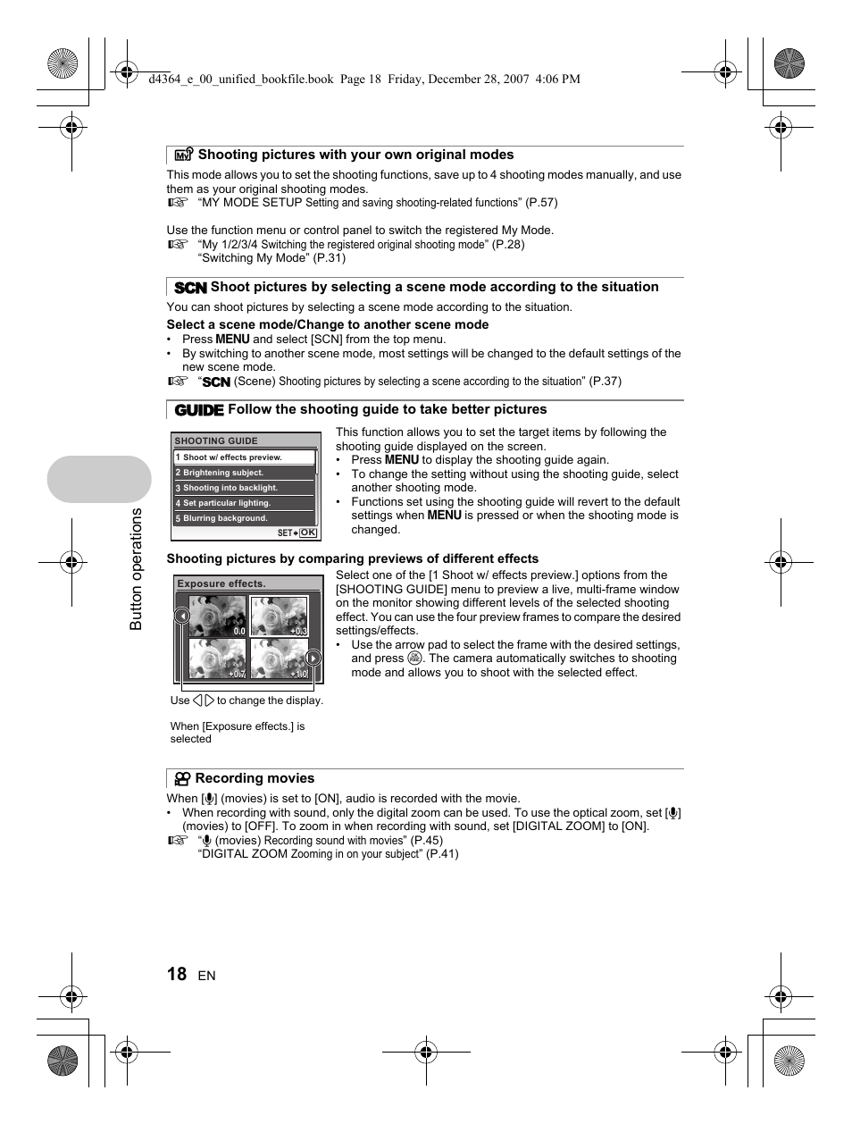 Button operations | Olympus SP-570 UZ User Manual | Page 18 / 100