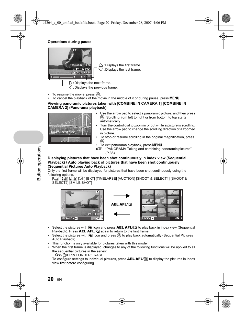 Button operations | Olympus SP-570 UZ User Manual | Page 20 / 100