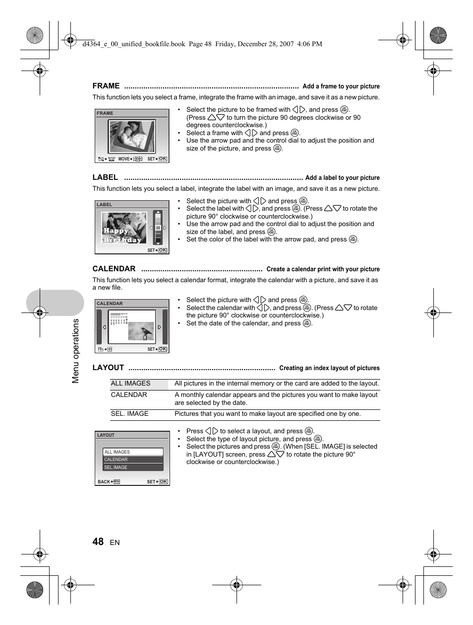 Menu operations | Olympus SP-570 UZ User Manual | Page 48 / 100