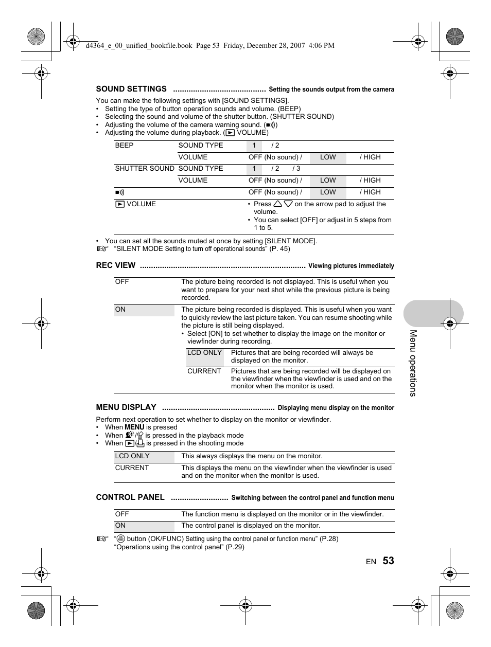 Menu operations | Olympus SP-570 UZ User Manual | Page 53 / 100