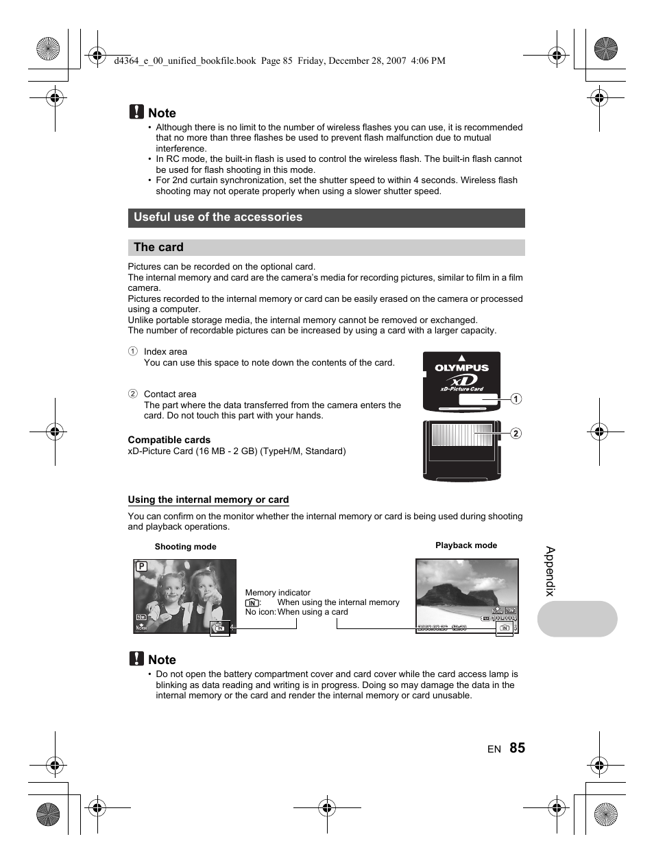 Appendix, Useful use of the accessories the card | Olympus SP-570 UZ User Manual | Page 85 / 100