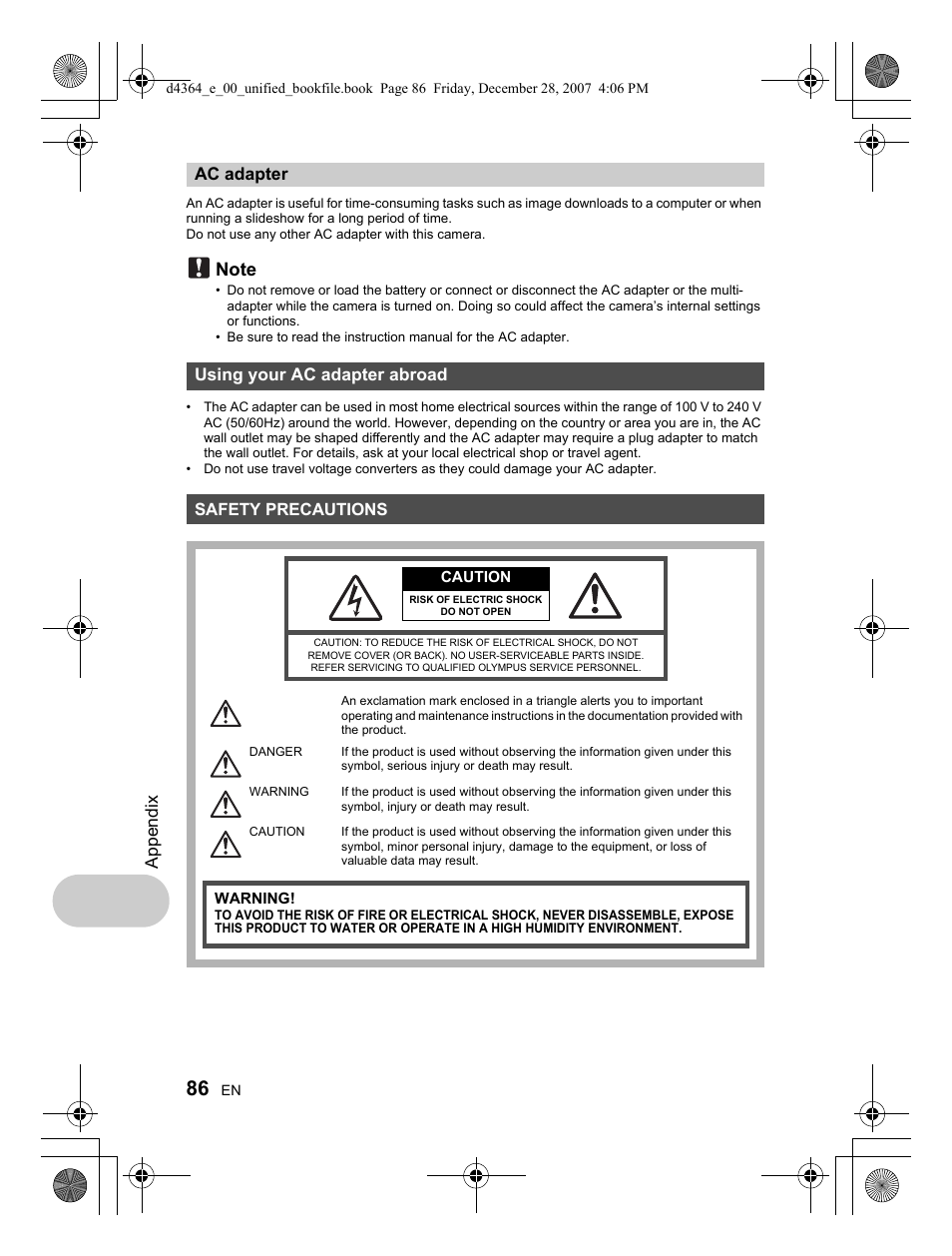 Appendix | Olympus SP-570 UZ User Manual | Page 86 / 100