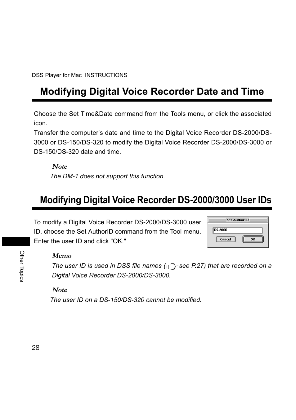 Modifying digital voice recorder date and time | Olympus DS-3000 User Manual | Page 28 / 36