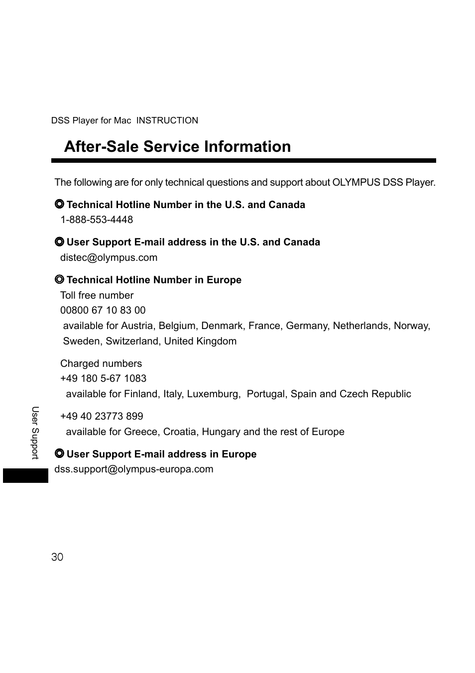 After-sale service information | Olympus DS-3000 User Manual | Page 30 / 36