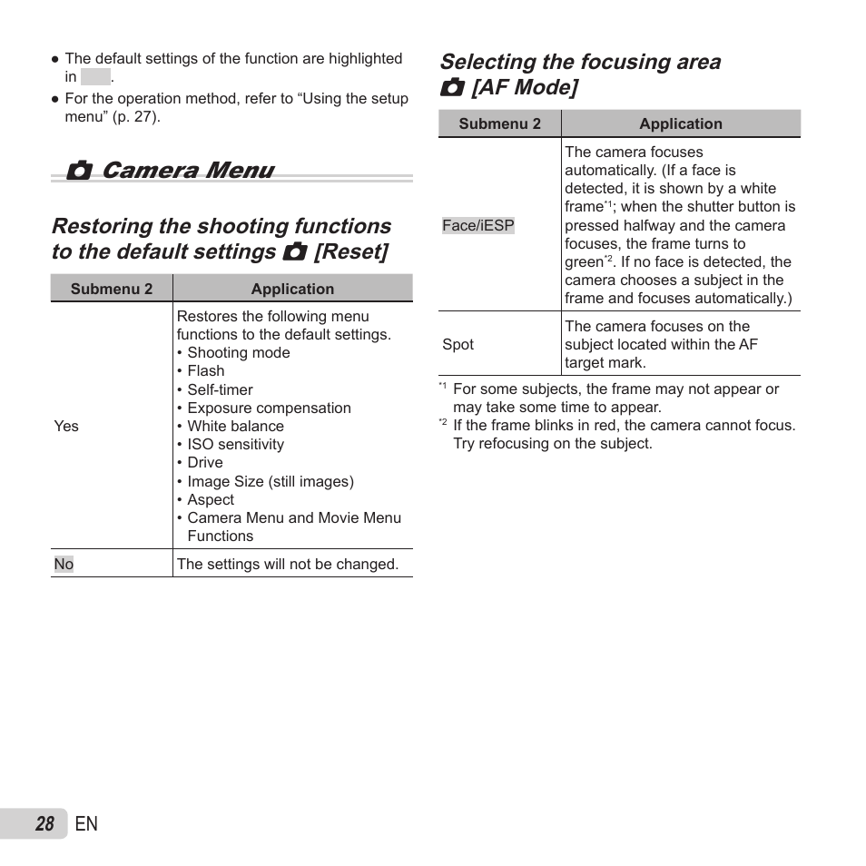 Zcamera menu, 28 en | Olympus VH-520 User Manual | Page 28 / 68