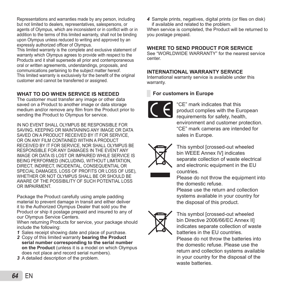 64 en | Olympus VH-520 User Manual | Page 64 / 68