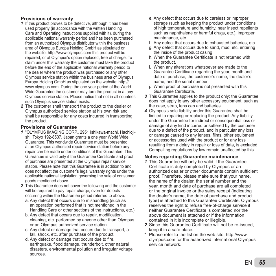 65 en | Olympus VH-520 User Manual | Page 65 / 68