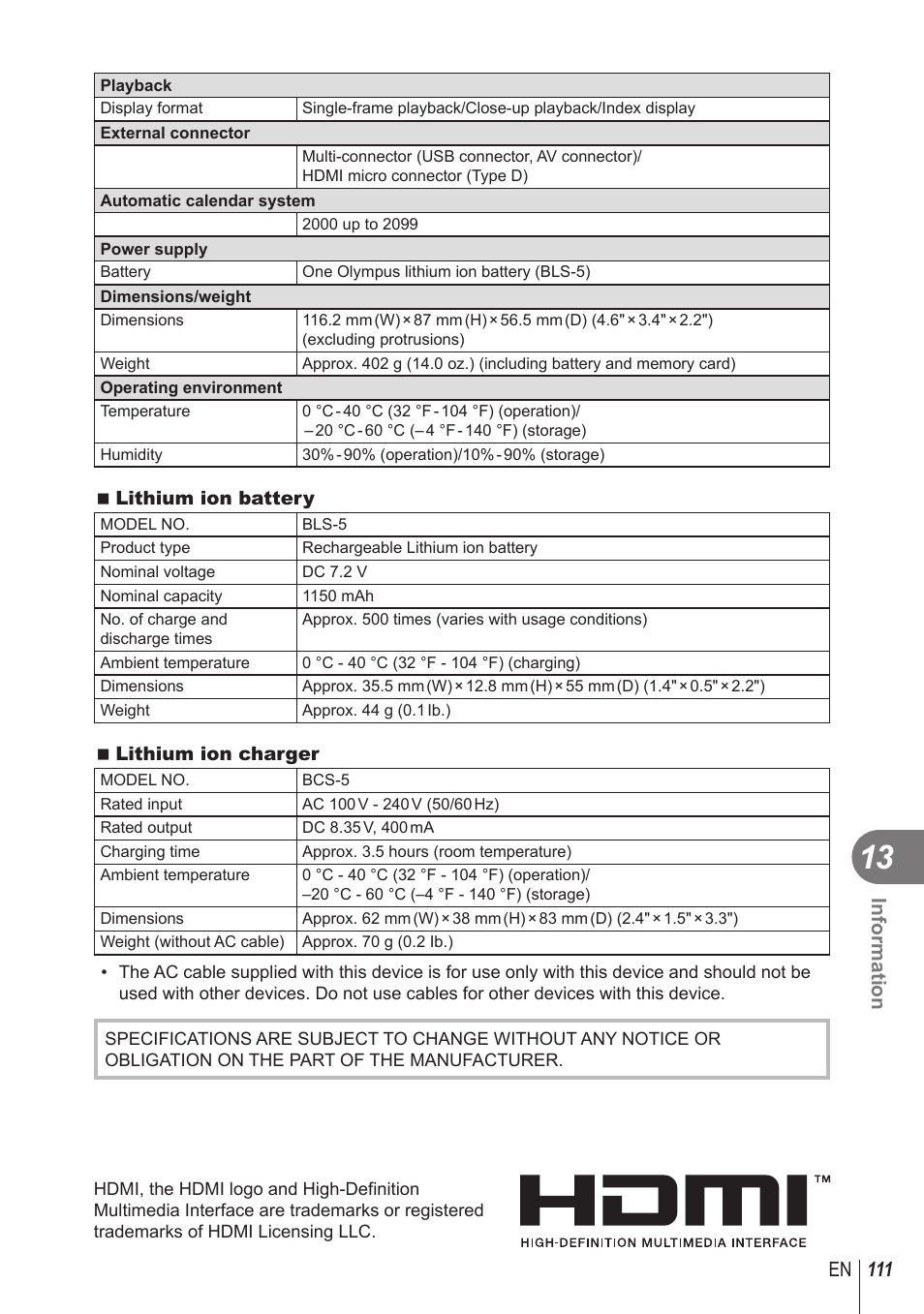 111 en information | Olympus STYLUS 1 User Manual | Page 111 / 120