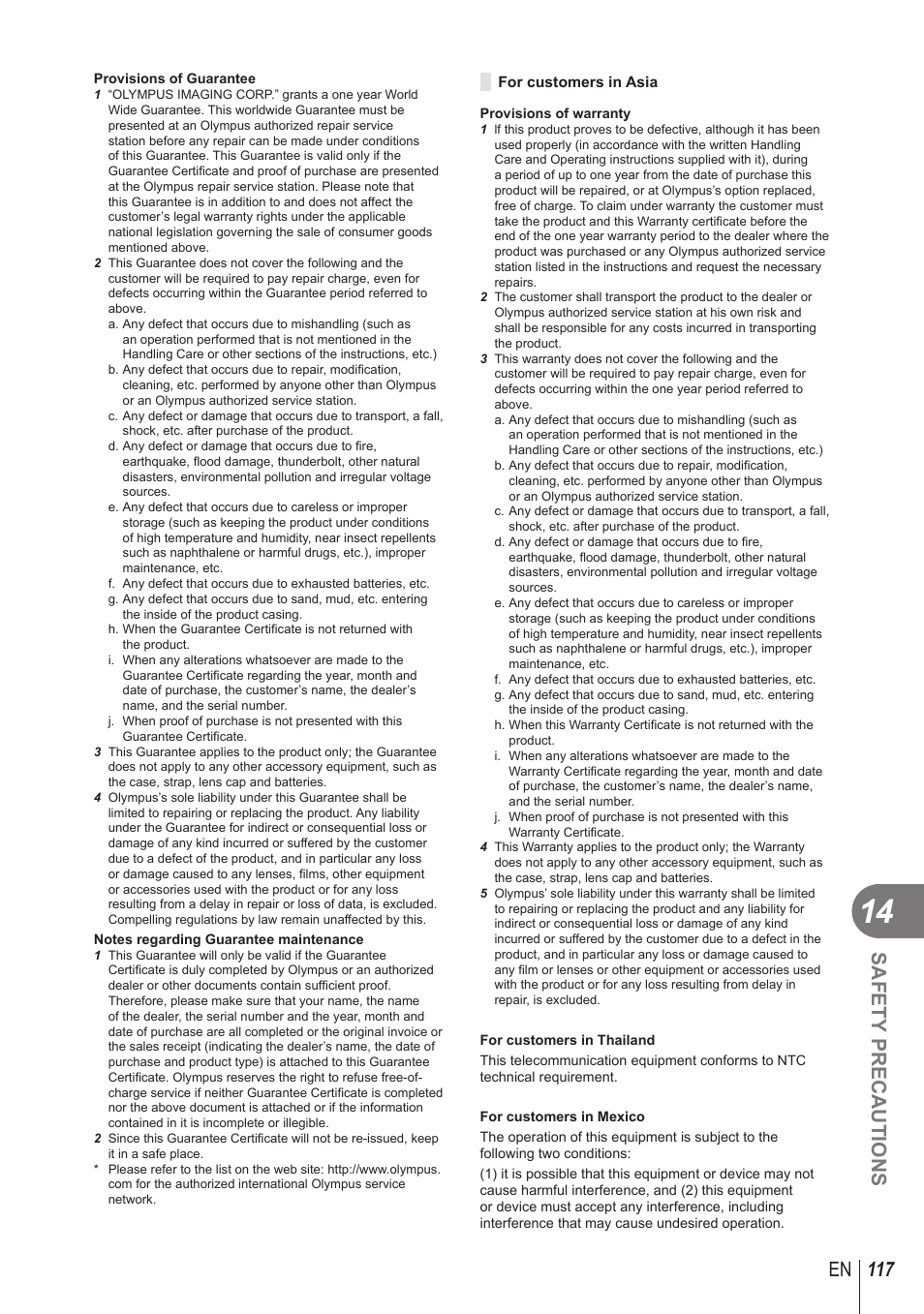 117 en safety precautions | Olympus STYLUS 1 User Manual | Page 117 / 120