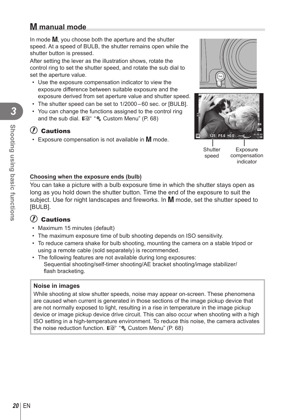 M manual mode, 20 en shooting using basic functions | Olympus STYLUS 1 User Manual | Page 20 / 120