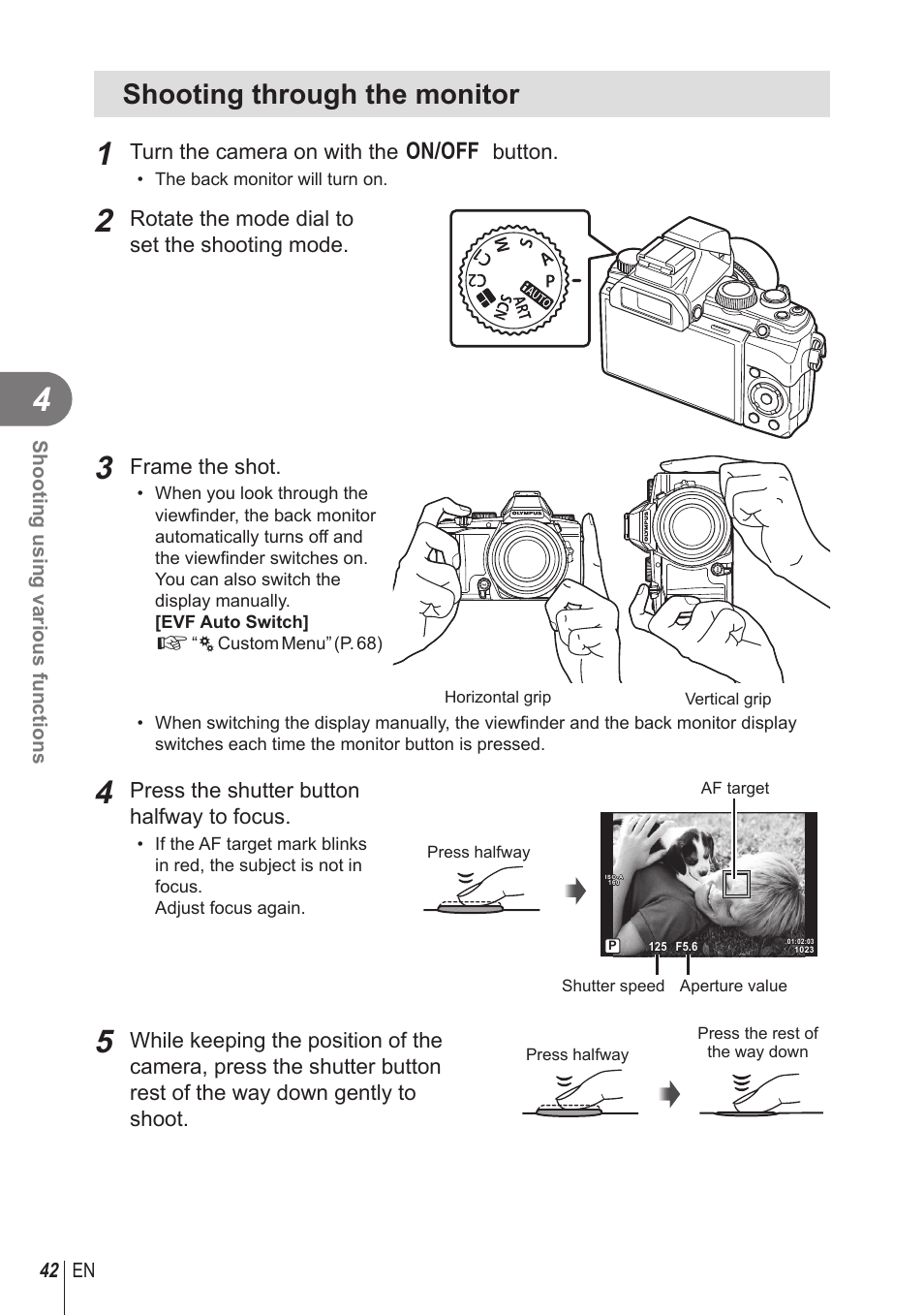 Shooting through the monitor | Olympus STYLUS 1 User Manual | Page 42 / 120