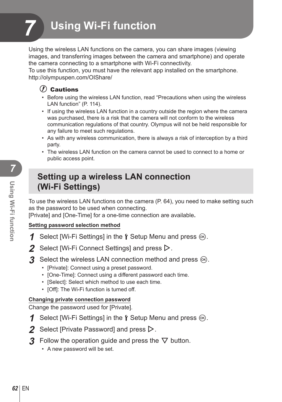 Using wi-fi function | Olympus STYLUS 1 User Manual | Page 62 / 120