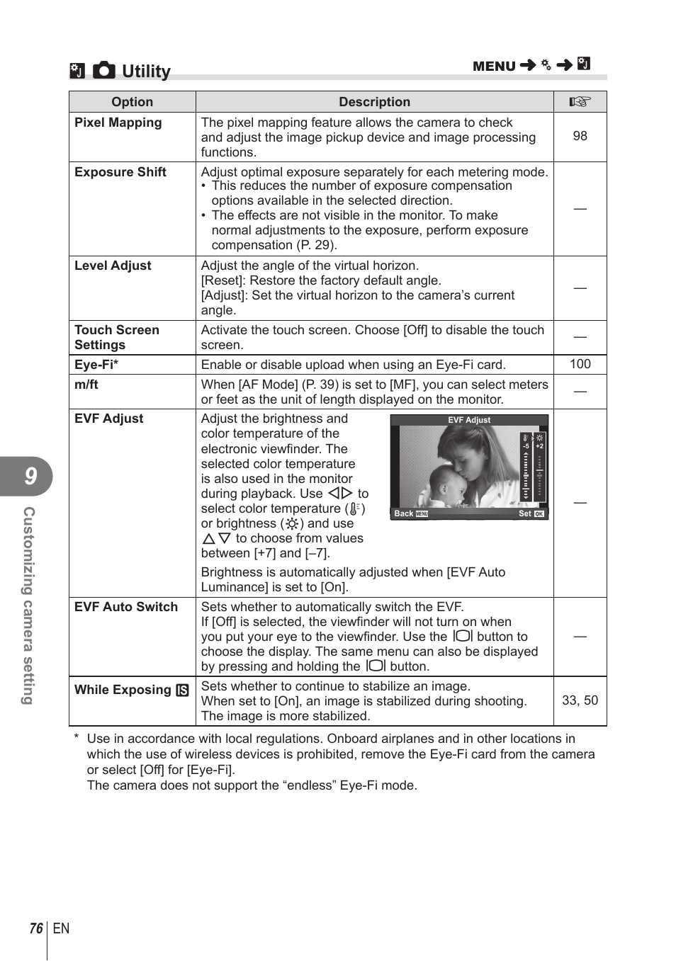 B k utility, 76 en customizing camera setting | Olympus STYLUS 1 User Manual | Page 76 / 120