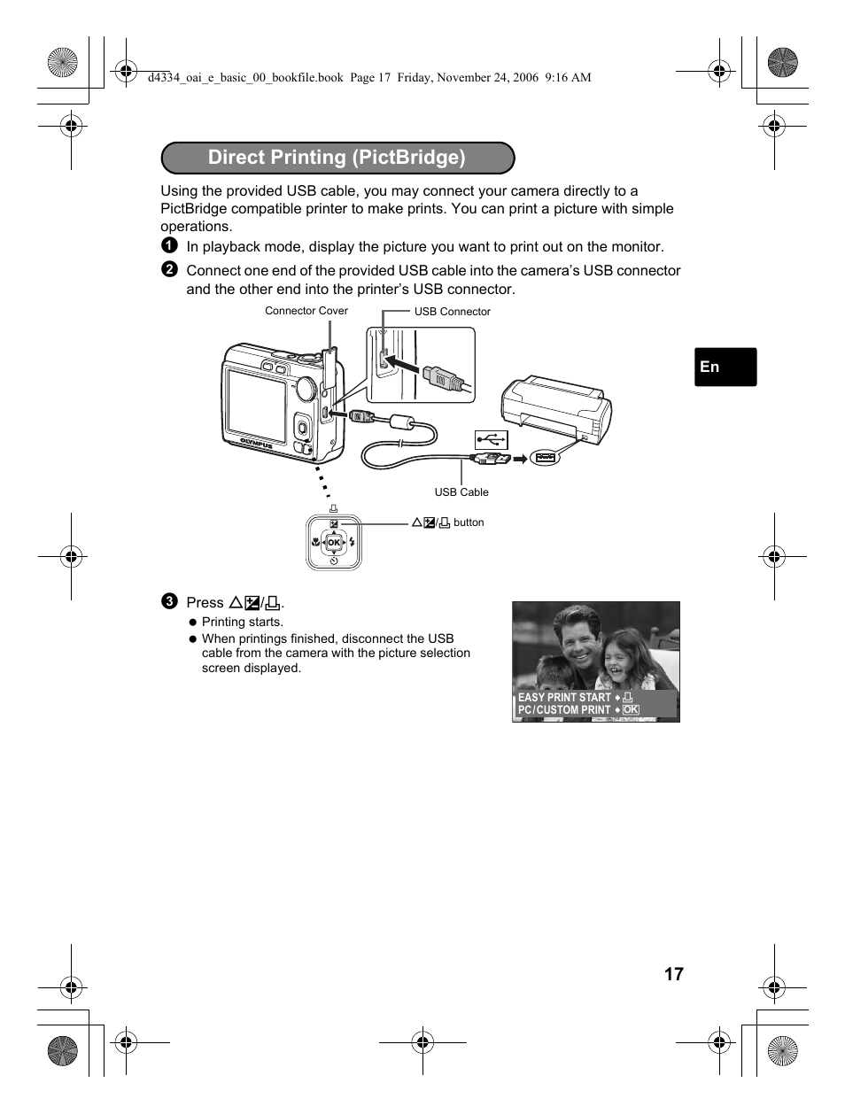 Direct printing (pictbridge) | Olympus FE-210 User Manual | Page 17 / 108