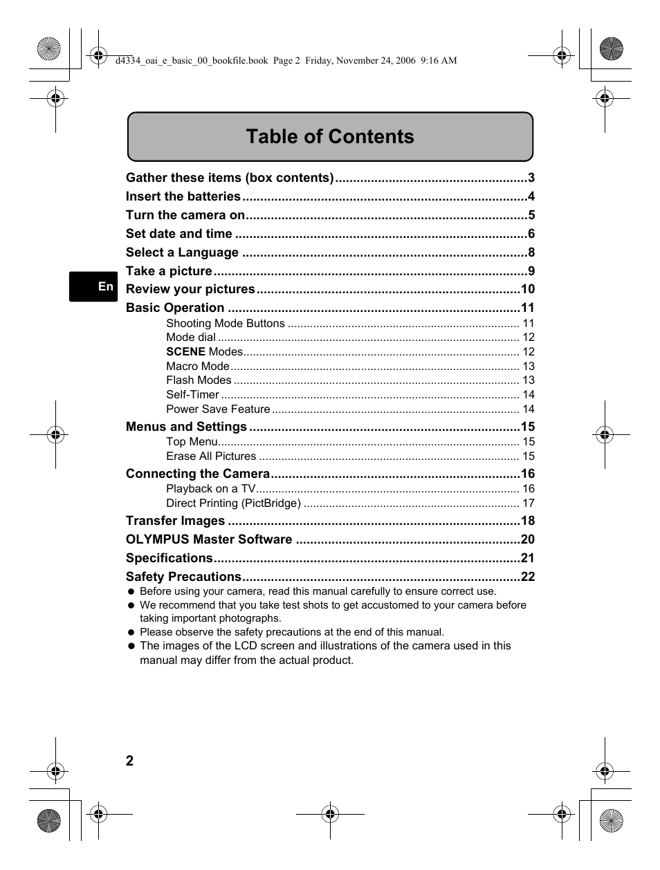 Olympus FE-210 User Manual | Page 2 / 108