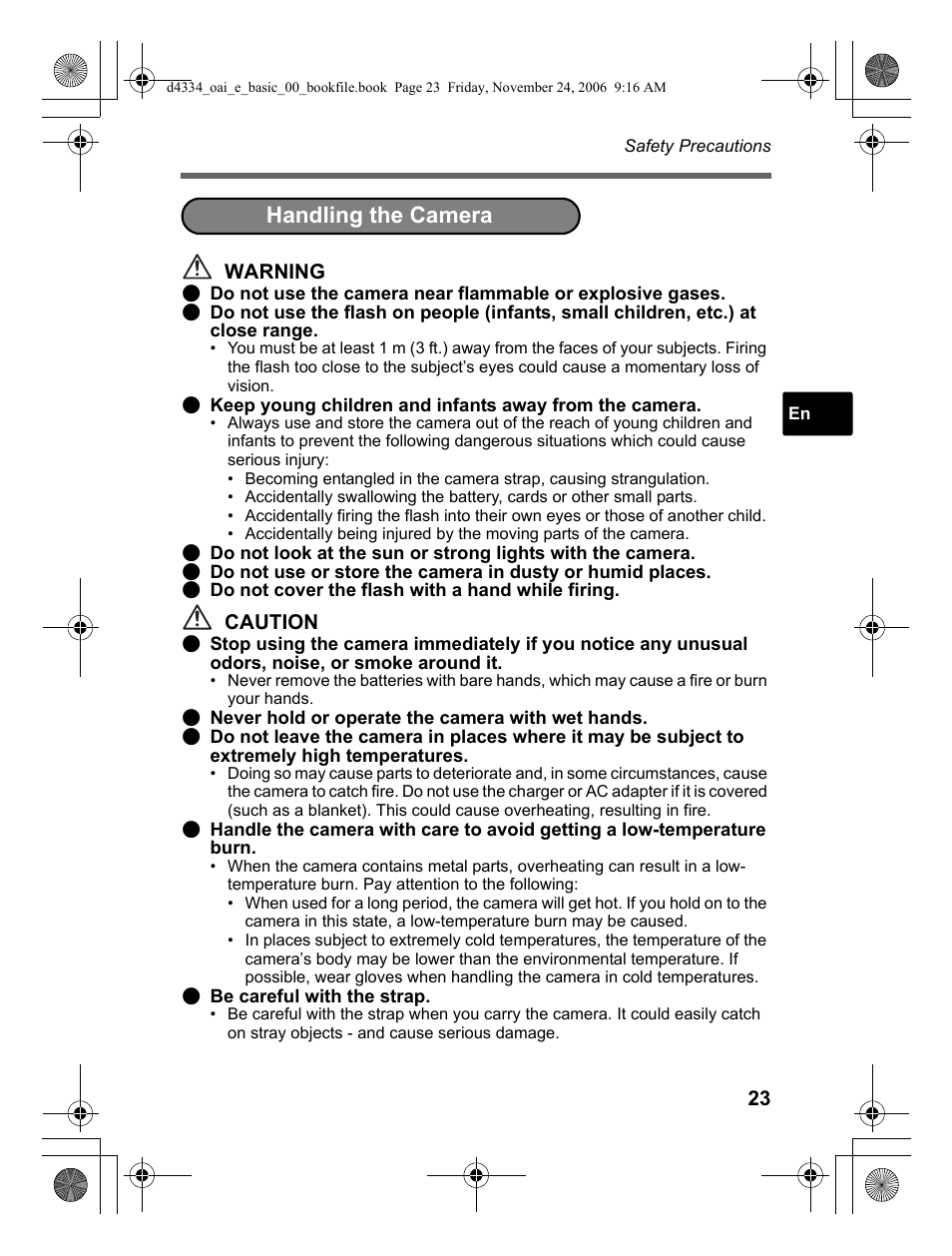 Handling the camera | Olympus FE-210 User Manual | Page 23 / 108